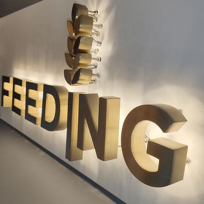 L'oro spazzola i segni retroilluminati delle lettere di acciaio inossidabile